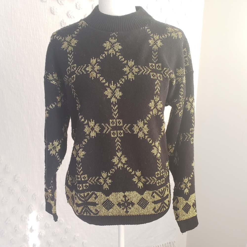 Vintage 80's Black & Gold Mock Turtleneck Sweater